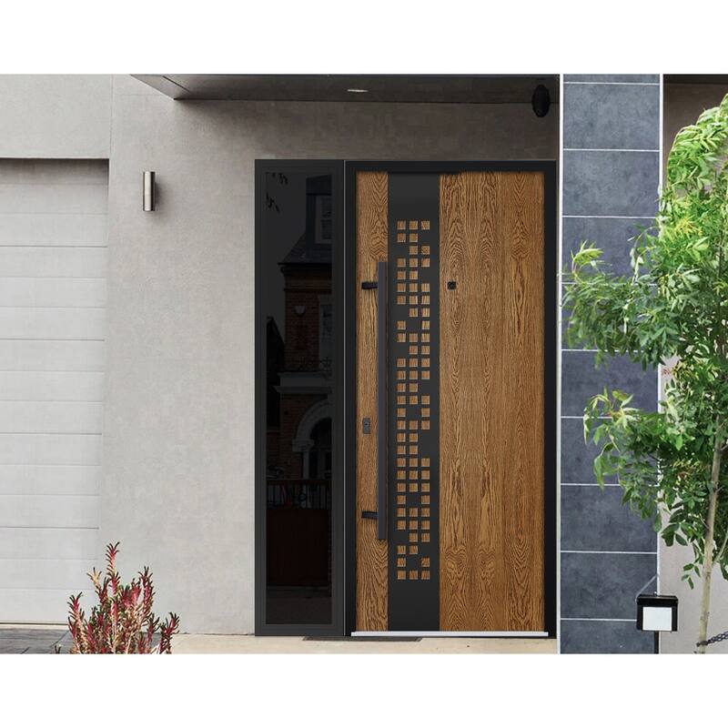 Exterior Prehung Steel Entry Door Ronex 0131 Grey 2 Sidelites Top Window Stainless Steel Inserts 16+36+16x96 Left Hand