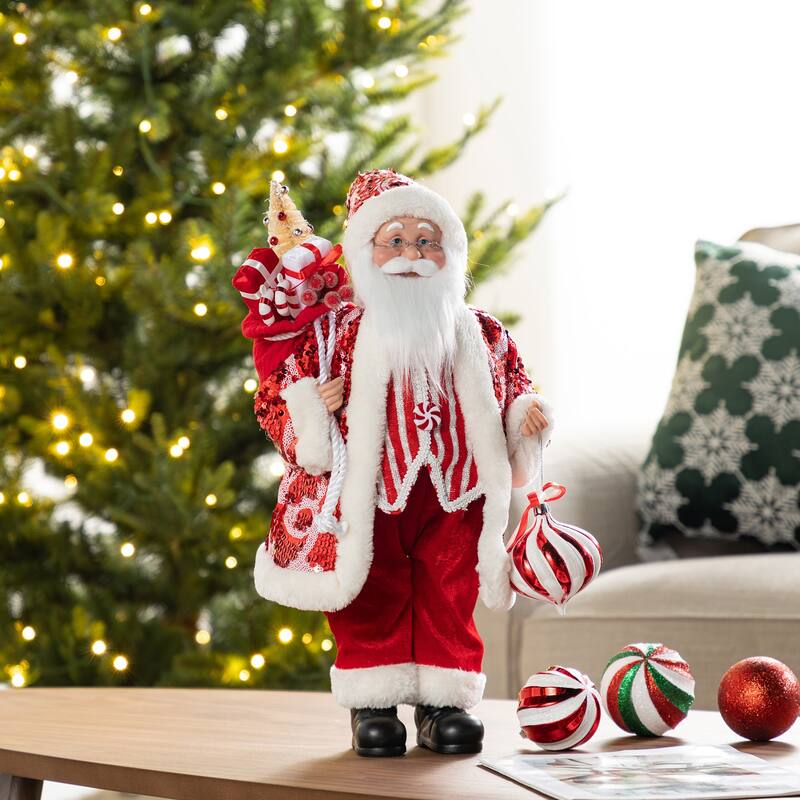 Glitzhome Christmas Lifelike Standing Santa Figurine Table Top Decor