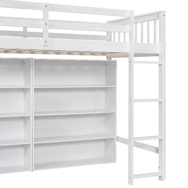 Twin or Full Size Loft Bed with 8 Shelf