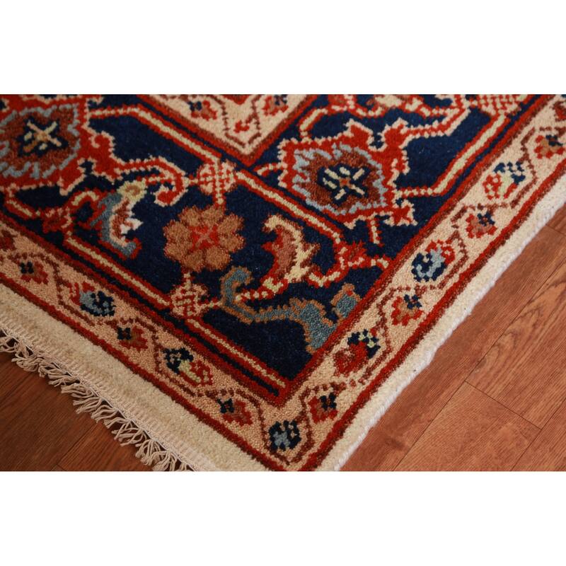 Hand Knotted Oriental 100% Wool Carpet Traditional Geometric Beige & Ivories Heriz (serapi) Area Rug - 9' 1'' X 6' 0''