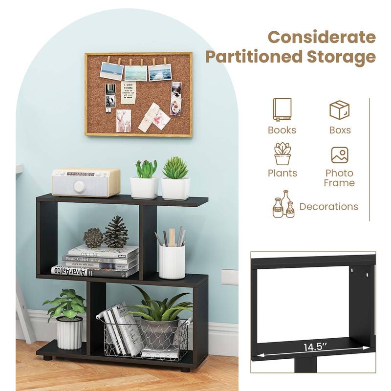 Costway 2 PCS 2-Tier Bookshelf Free Standing Wooden Display S-Shaped - See Details