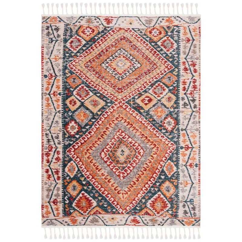 SAFAVIEH Farmhouse Kimberli Boho Tribal Polyester Rug - Ivory/Navy - 3' x 5'