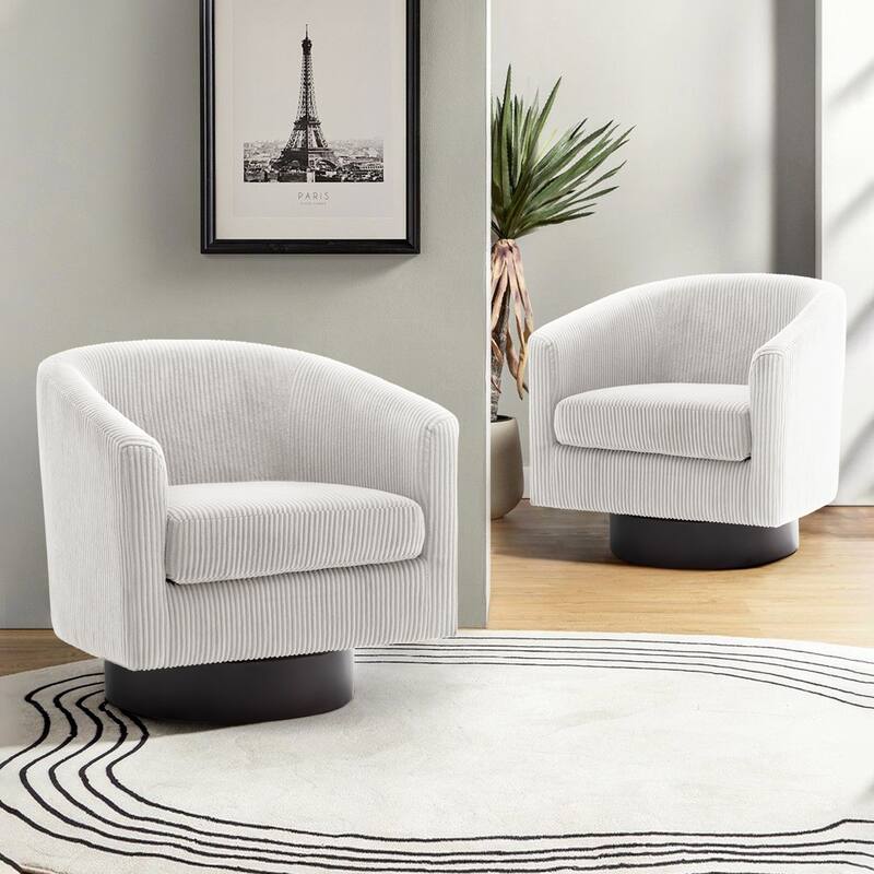 Modern Round Swivel Accent Chair Set of 2 Barrel Chair for Living Room - Corduroy - Beige/Corduroy