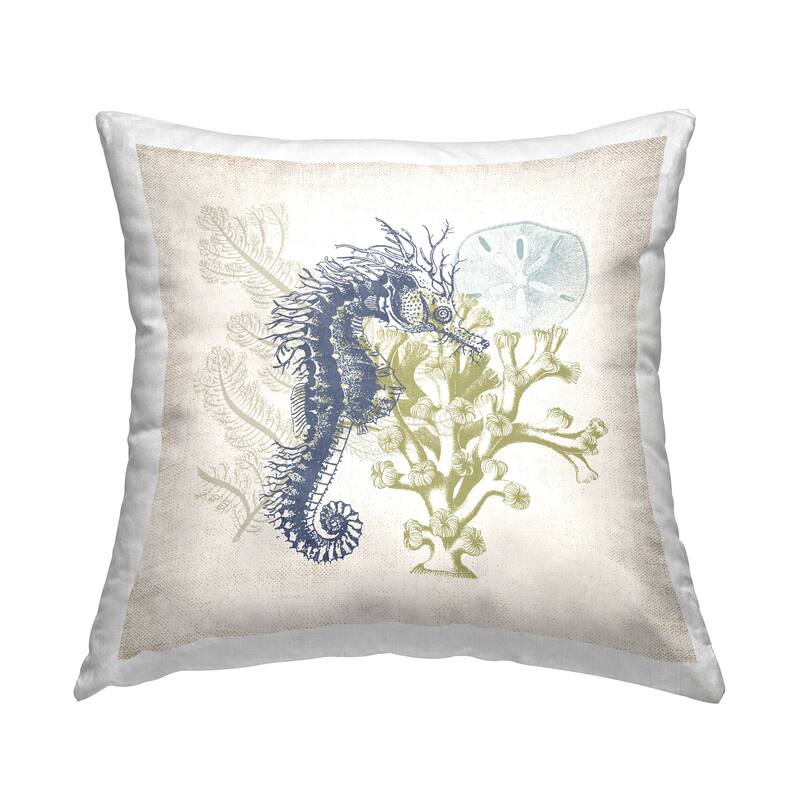 Stupell Intricate Seahorse & Coral Ocean Animals Printed Throw Pillow by Victoria Barnes