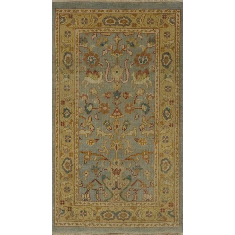 Hand Knotted Oriental 100% Wool Carpet Traditional Floral Navy Blue & Blues Ziegler Area Rug - 3' 3'' X 2' 0''