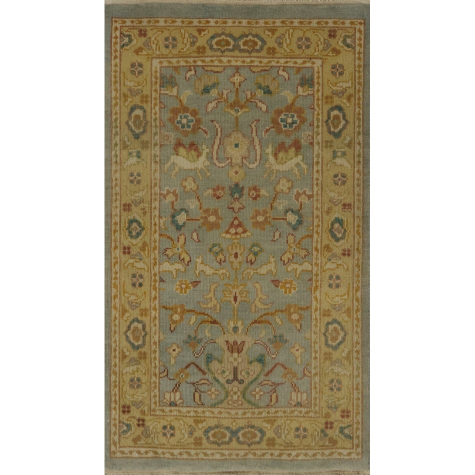 Hand Knotted Oriental 100% Wool Carpet Traditional Floral Navy Blue & Blues Ziegler Area Rug - 3' 3'' X 2' 0''