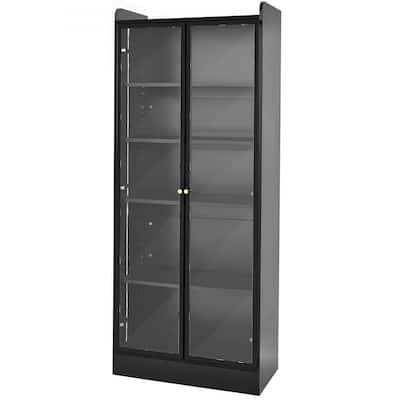 Black MDF Glass Display Cabinet 5-Tier with LED Lighting and Doors - 27.56 × 13.39 × 66.93 inch