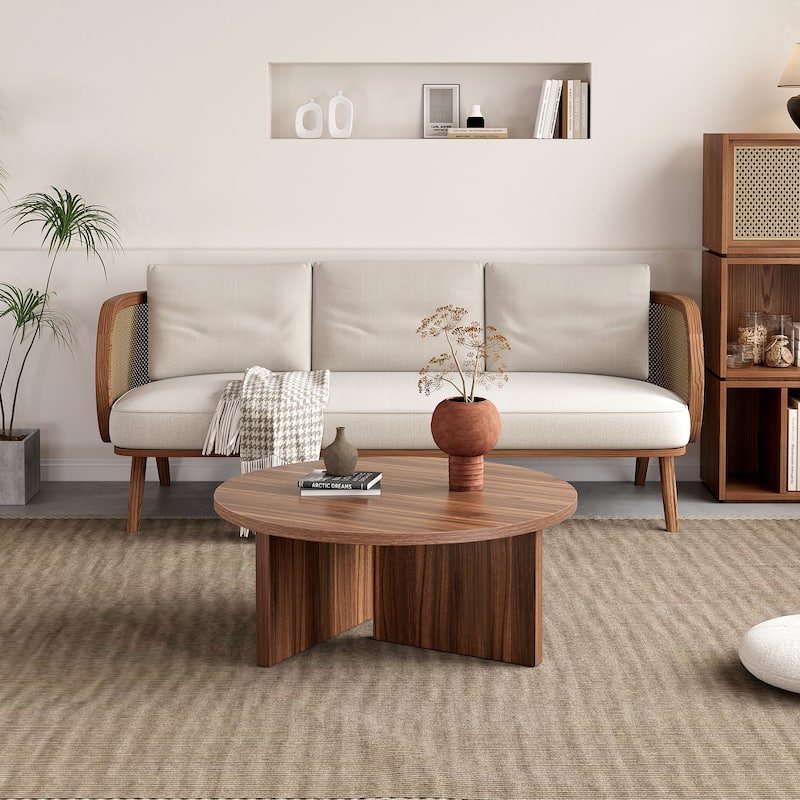 Round Coffee Table Walnut Center Table Side Table, Tea Table Accent Table Dining Table End Table Sofa Table - Walnut