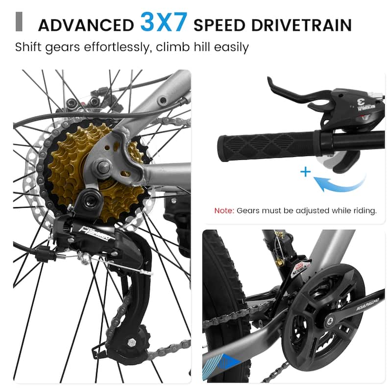 Mountain Bike - High Carbon Steel Frame, Mechanical Disc Brakes, 21-Speed, Unisex Adult/Teen - 26