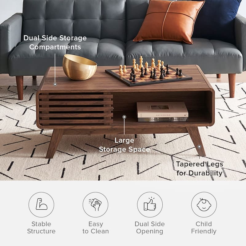 Mopio Ensley Mid-Century Modern Coffee Table with dual side storage, Centerpiece for your living room