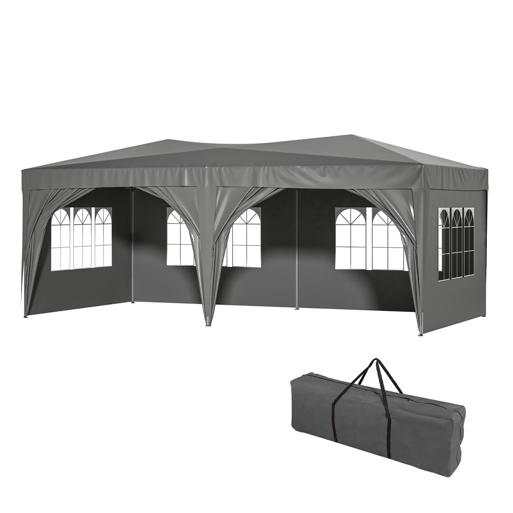 Portable Pop Up Party Canopy Tent w 6 Removable Sidewalls Carry Bag 10 ft. x 20 ft. Beige White