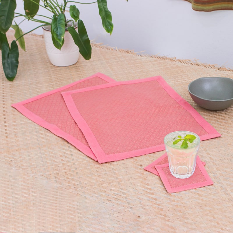 Novica Handmade Rose Day Cotton Placemats And Coasters (Set Of 2)