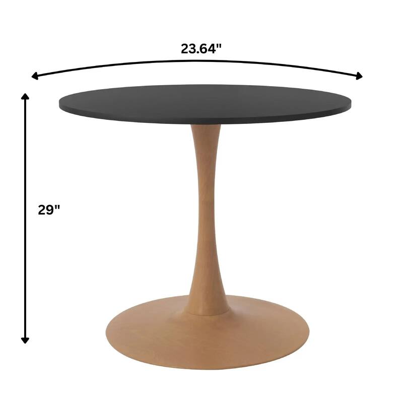 Bristol 24" Round Dining Table with MDF Top and Natural Wood Steel Pedestal Base for Modern Kitchen and Dining Room