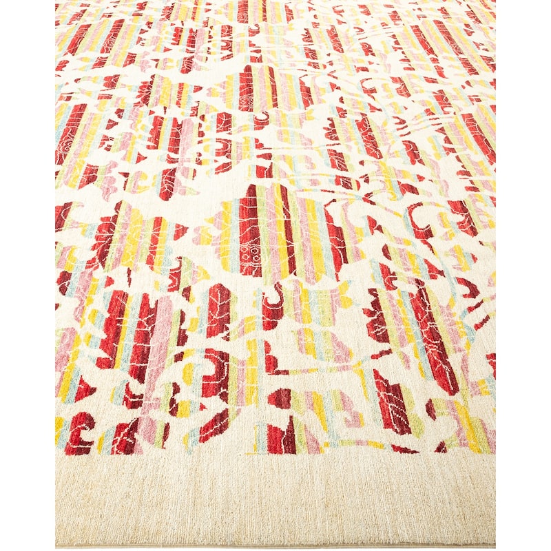 Overton Hand Knotted Wool Vintage Inspired Modern Contemporary Arts & Crafts Ivory Area Rug - 9' 1" x 11' 9"