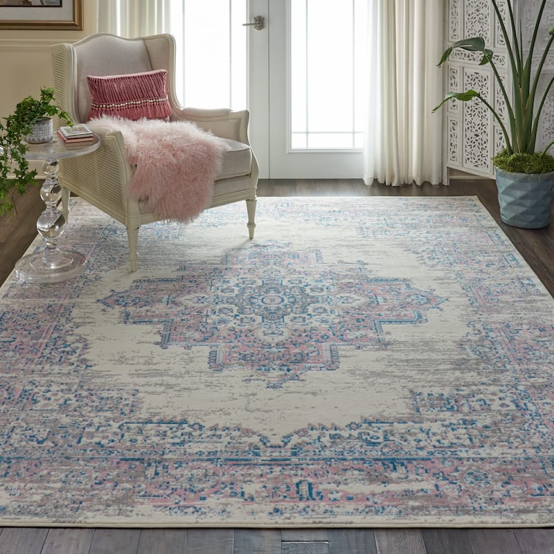 Nourison Grafix Distressed Vintage Medallion Area Rug - 7' x 10' - Ivory/Pink