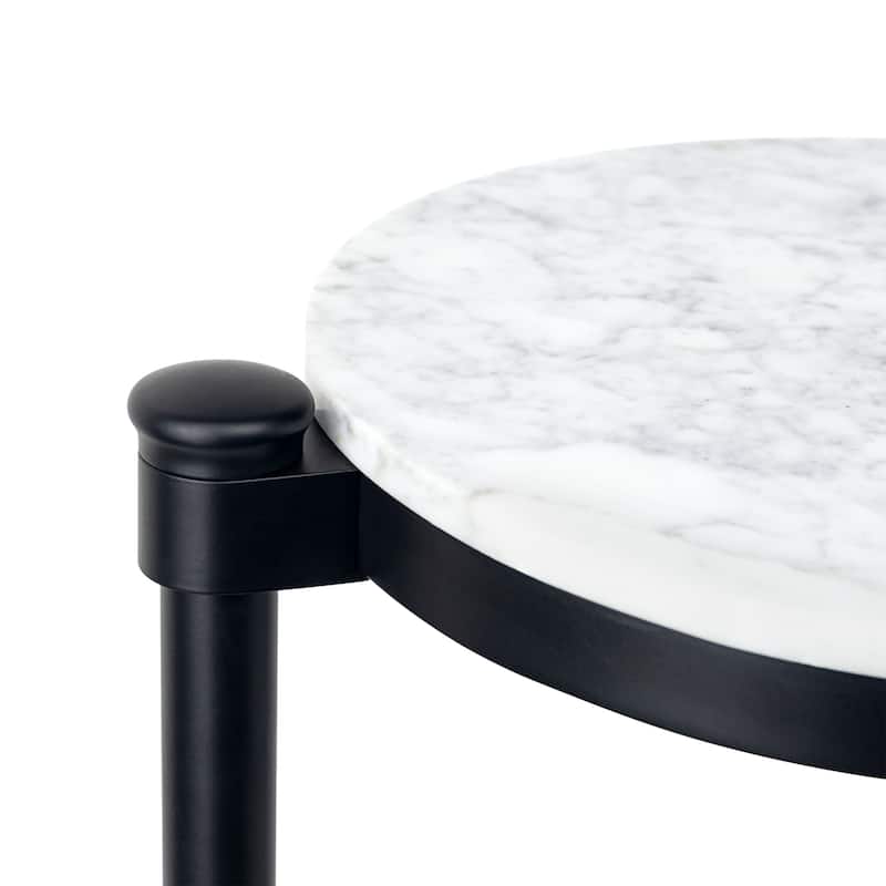 C Shaped Martini Drink Round Table with Black or Gold Metal Base, Carrara Marble or Tempered Glass top