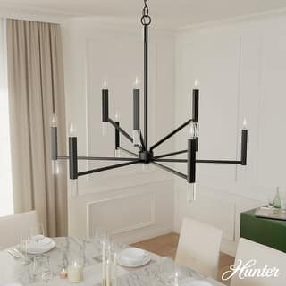 Hunter Sunjai 9-Light 2-Tier Chandelier - Entry, Dining Room, Living Room - Candle, Geometric, Contemporary, Glam