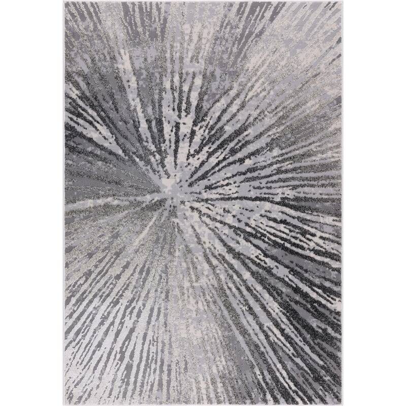 Ilios Collection Abstract Starburst Rug - 7'11 x 10'1 - Black and Grey