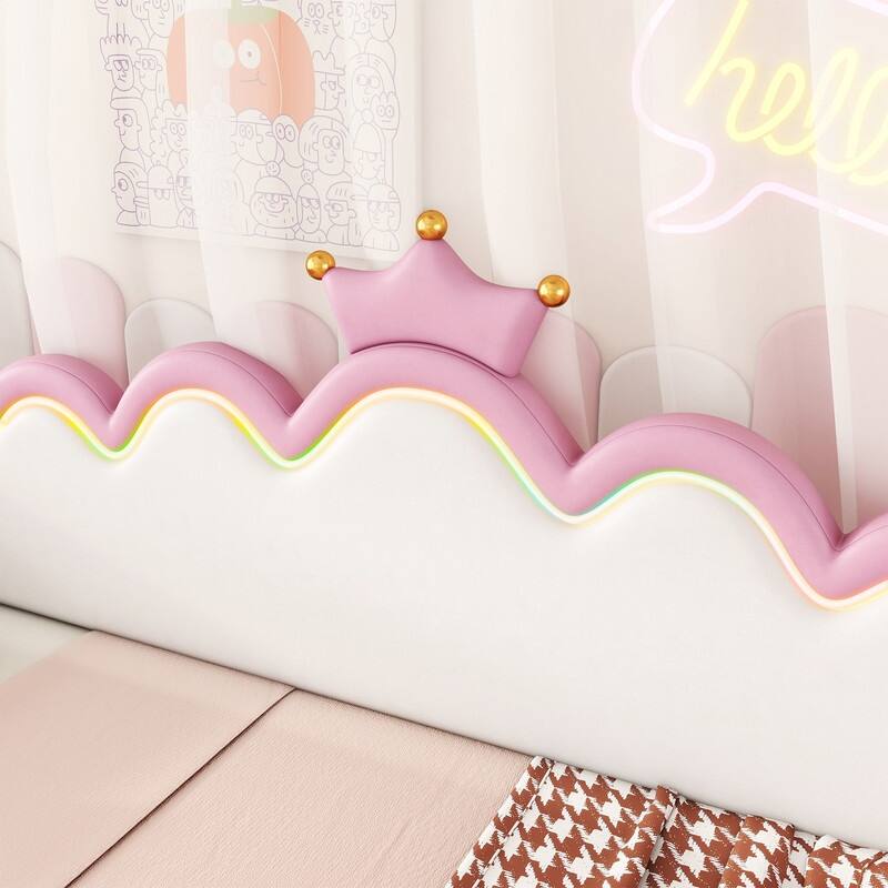 Twin Size Extending Princess Daybed with LED Lights, Crown Headboard