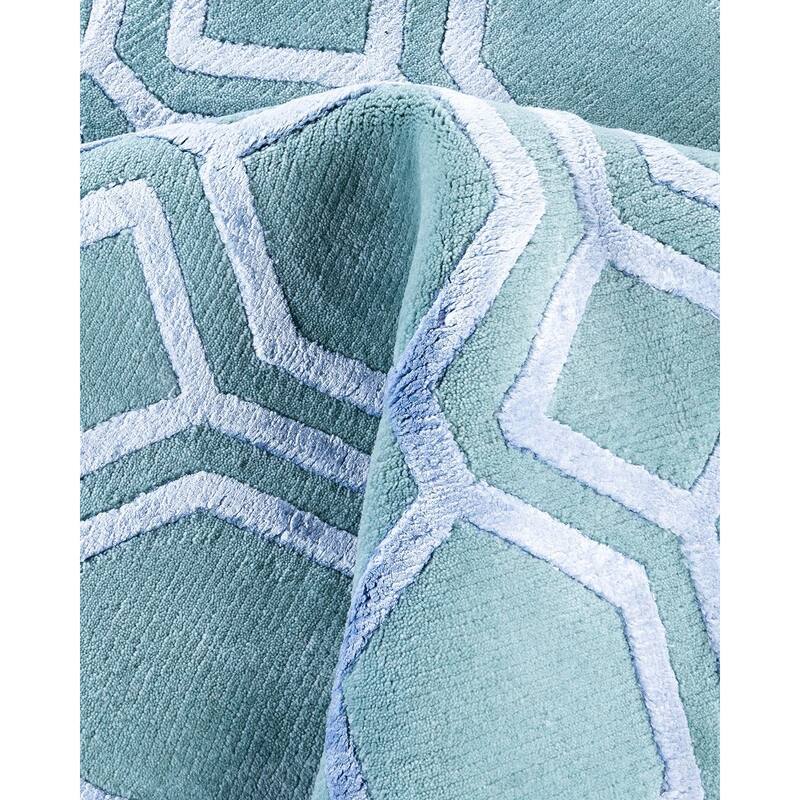Modern One-of-a-Kind Handmade Area Rug, Green - 8' 1" x 9' 10"