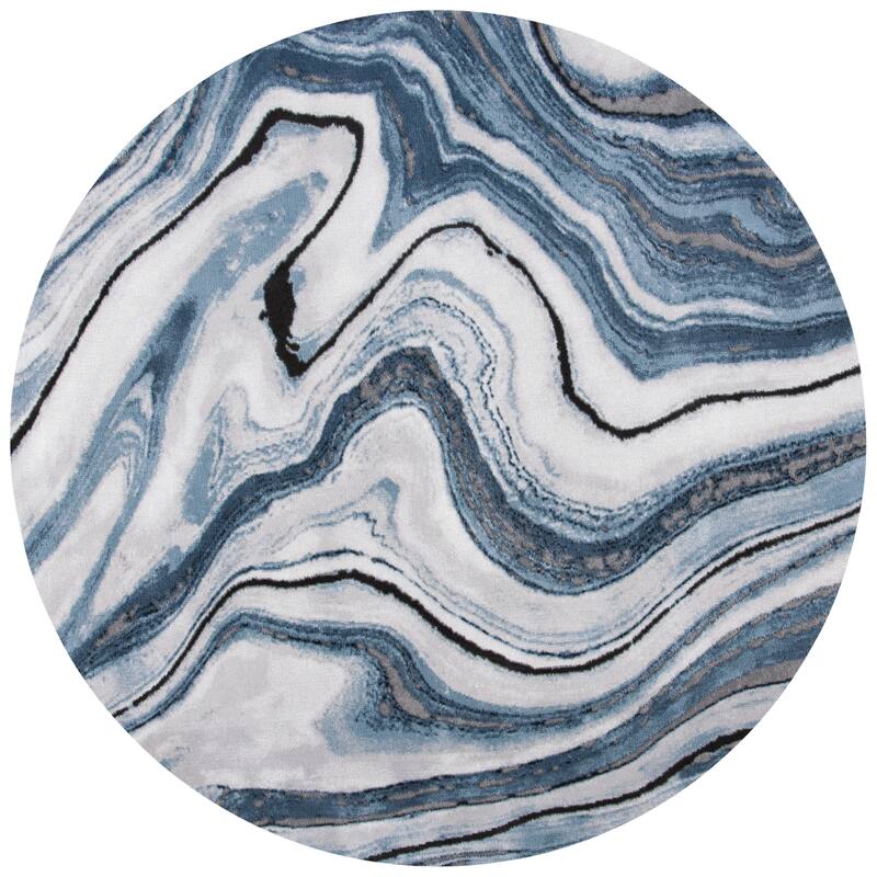 SAFAVIEH Craft Clytie Modern Abstract Marble Pattern Rug - 6'7" x 6'7" Round - Blue/Grey