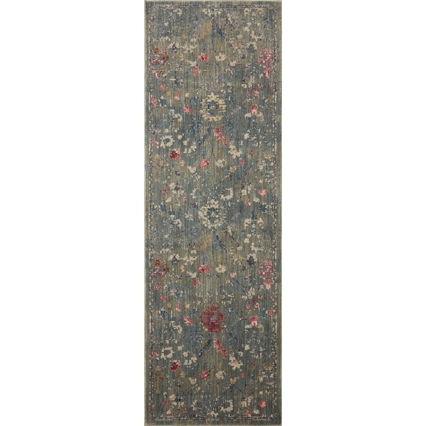 slide 2 of 10, Alexander Home Jewel Boho Distressed Vintage Area Rug 2' 7" x 12' - Sage / Navy