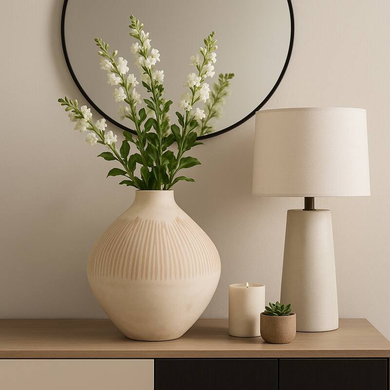 Glass Small Modern Textured Ribbed Vase - Ivory