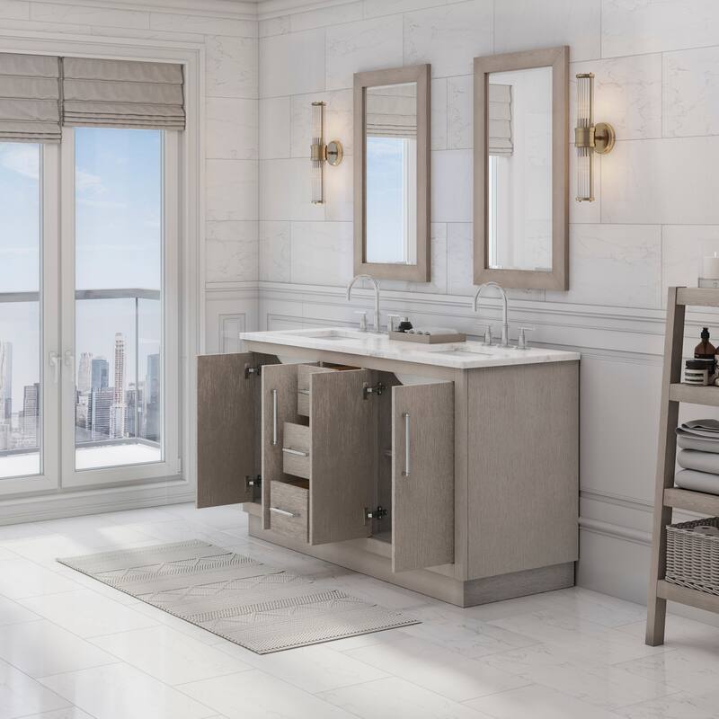 Hugo Carrara Marble Countertop Vanity with Mirror and Gooseneck Faucet