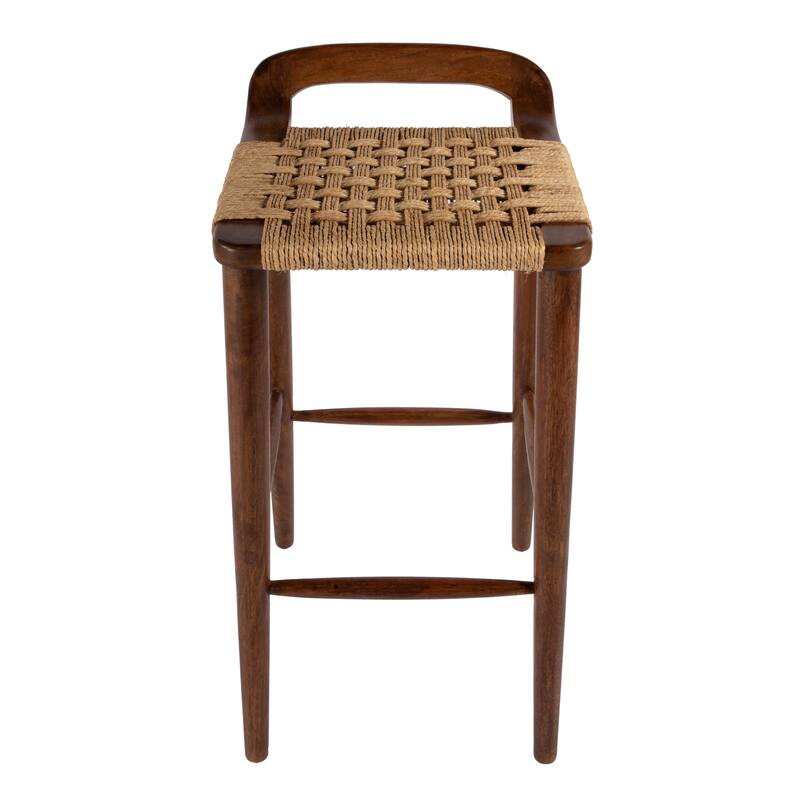 Luna 30 in. Seat Height Wood and Jute Woven Low Back Counter Stool