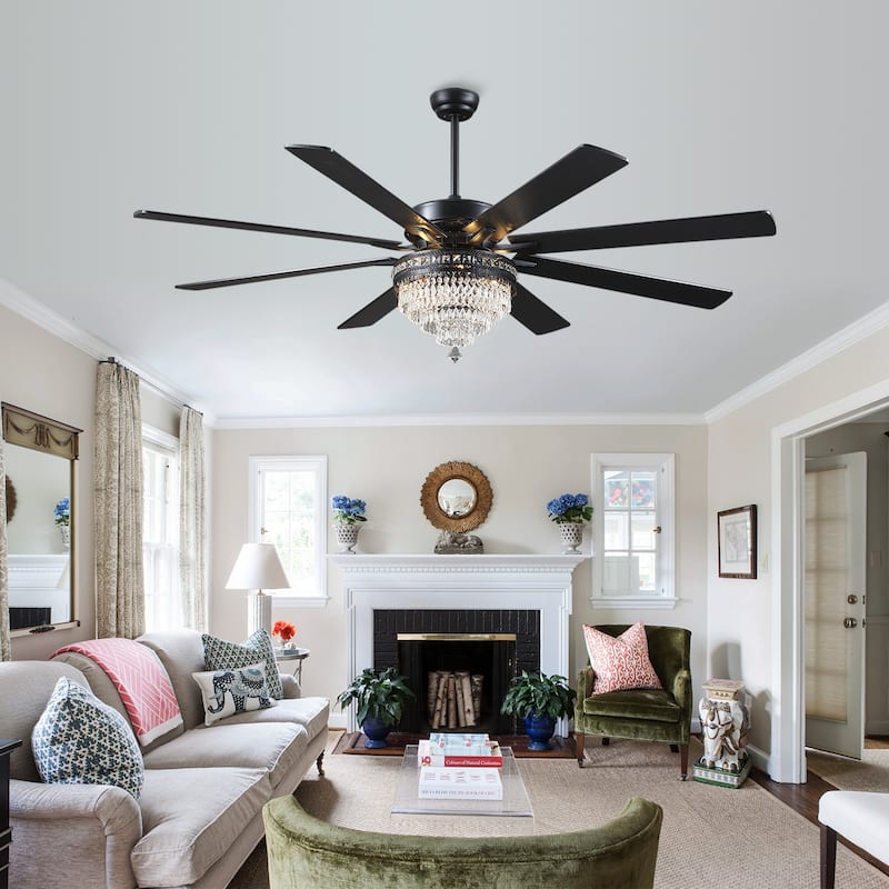 72" Crystal Ceiling Fan Fandelier with Lights and Remote Noiseless DC Motor, Retro/Farmhouse Lighting - 72 Inches