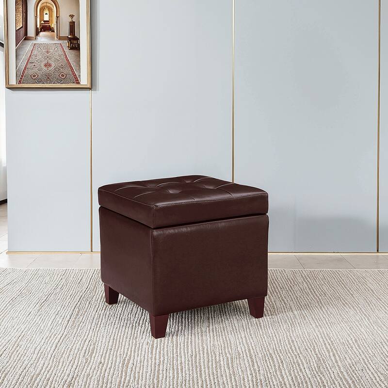 Adeco Bonded Leather Square Tufted Cubic Cube Storage Ottomans