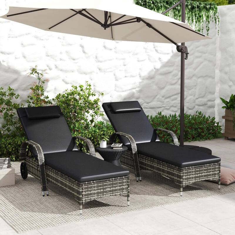 2PC Recliner, Maintenance-Free PE Rattan with Cushion, Pillow