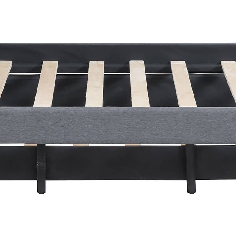 Modern Stylish Linen Fabric Upholstered Platform Bed with Trundle Bed