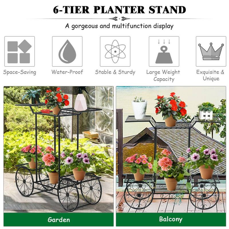 Gymax 6-Tier Garden Cart Stand Flower Rack Display Decor Flower Pot