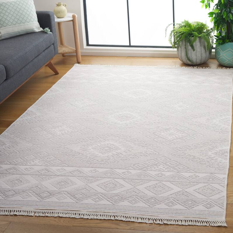 SAFAVIEH Prairie Bina Modern & Contemporary Cotton Rug - 6'7" Square - Beige/Ivory