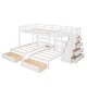 preview thumbnail 6 of 7, Full Over Twin & Twin Wood Triple Bunk Bed with Drawers and Guardrails, White