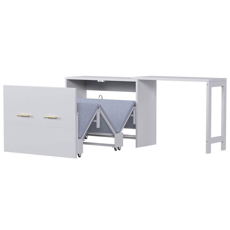 Twin Size Murphy Cabinet Bed with Adjustable Position Desk, Murphy Chest Dresser Bed with Foldable Cushion