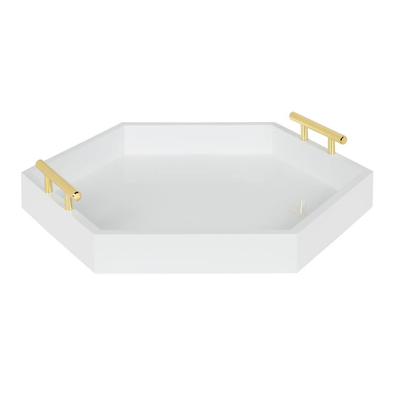 Kate and Laurel Lipton Hexagon Decorative Tray - 18x18 - White/Gold