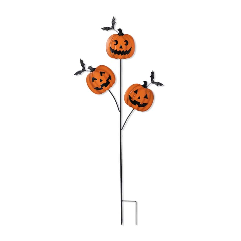 Glitzhome 39.50"H Halloween Metal Pumpkins w/Spring Bats Yard Stake