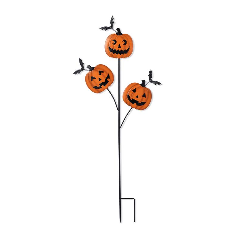 Glitzhome Halloween LED Ghost Cat Pumpkin Nutcracker Yard Stakes Standing Sign Hanging Decor - Pumpkins with Spring Bats