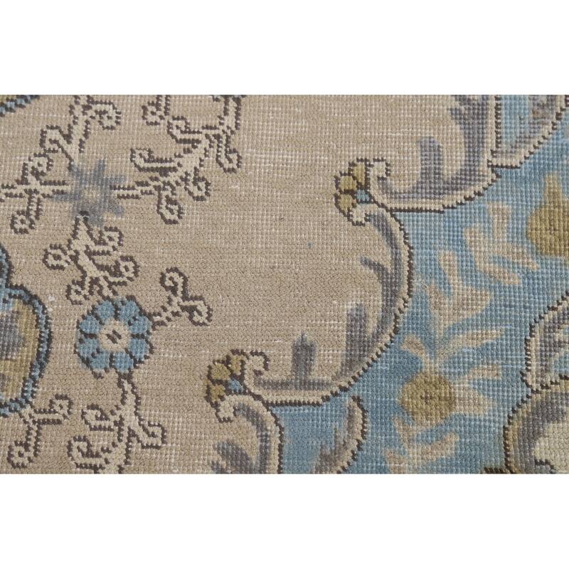 Beige Geometric Tabriz Persian Vintage Rug Hand-Knotted Wool Carpet - 6'3" x 9'1"