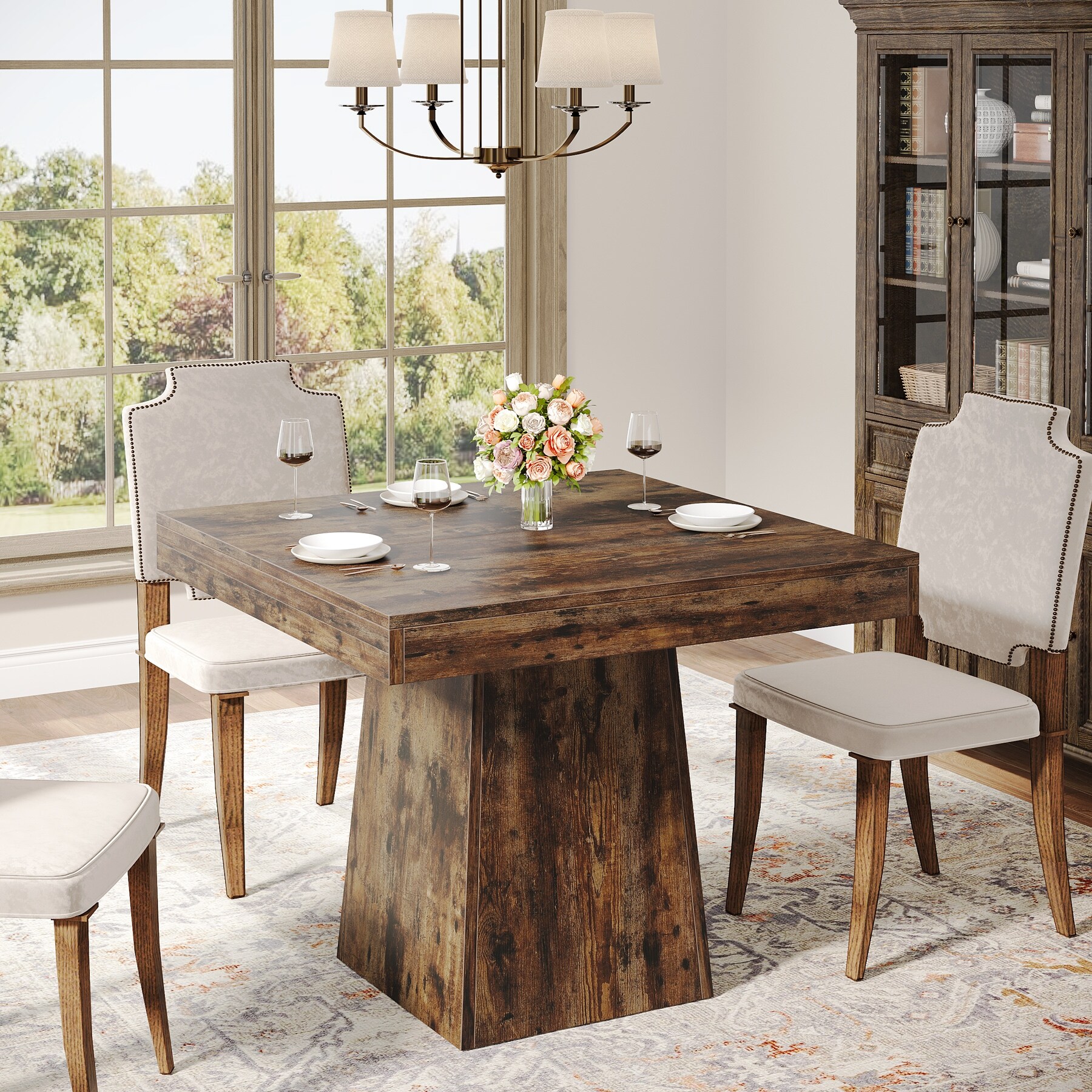 31.5-Inch Square Dining Table for 4, Farmhouse Kitchen Table