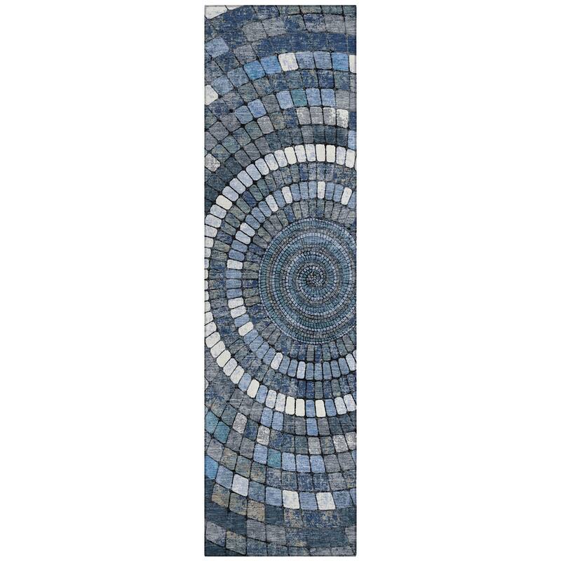 Machine Washable Indoor/Outdoor Contemporary Pinwheel Chantille Rug