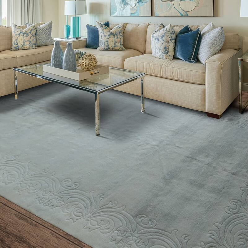 12x20 Oversize Hand Knotted Wool Light Blue Aubusson Savonnerie Plush Pile Rug - 12' x 20' - 12'  x 20'