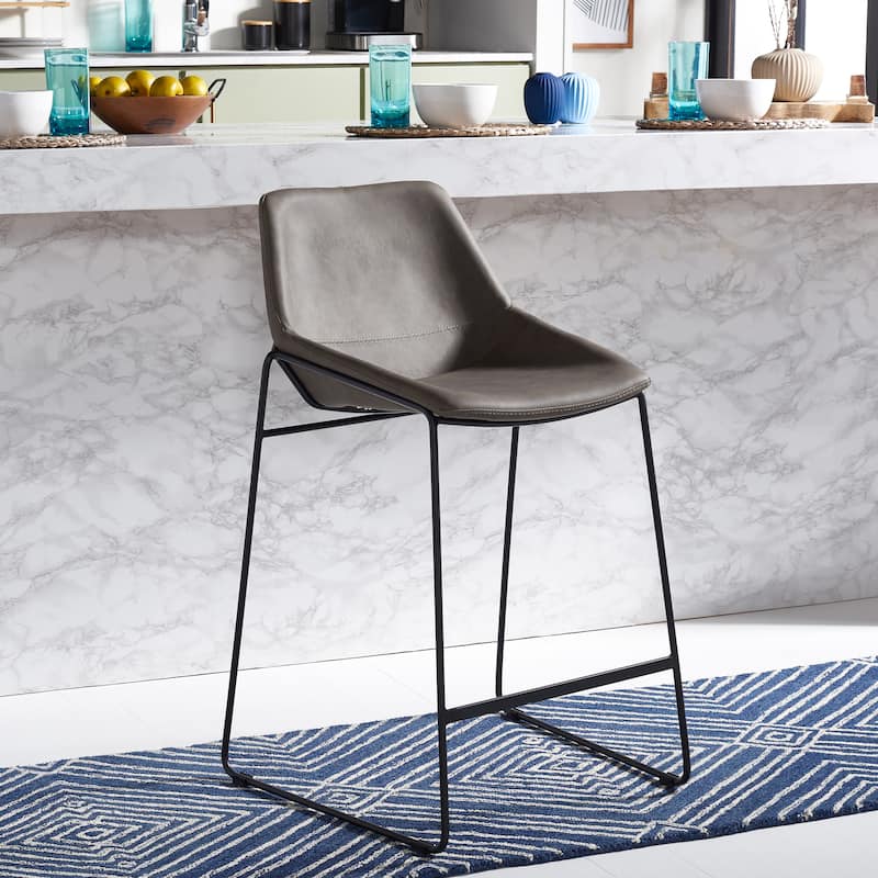 SAFAVIEH Essyllt Mid-Century Modern Counter Stool - 25" W x 22" D x 39" H - 25Wx22Dx39H - Ash/Black Legs