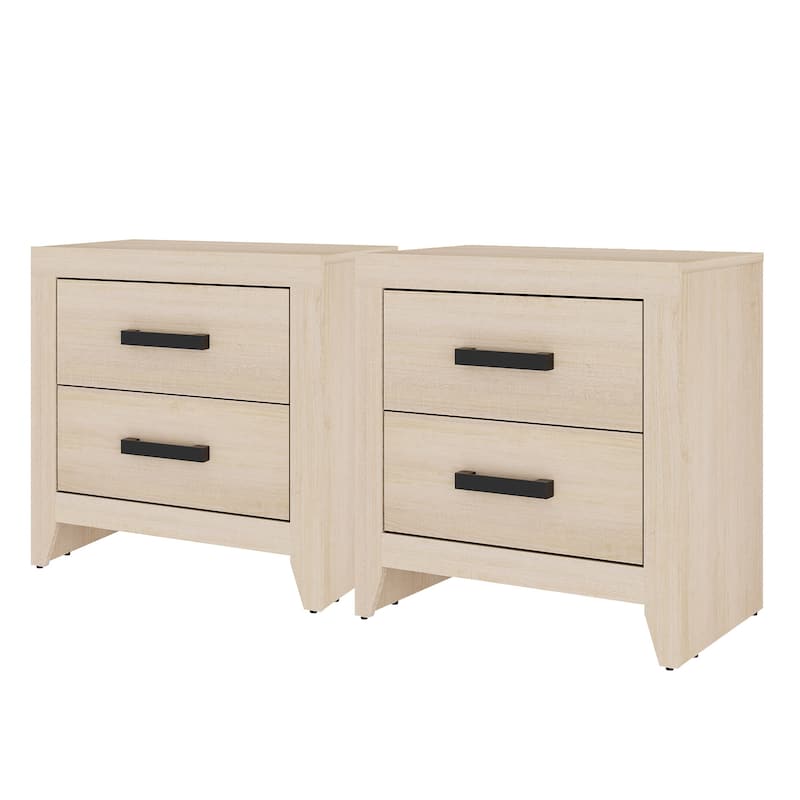 WAMPAT Farmhouse Nightstand with Dual Drawers - Rustic Brown