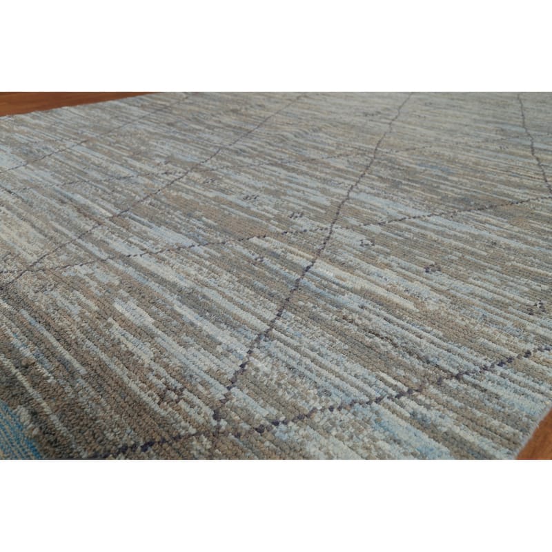 All-Over Trellis Striped Moroccan Area Rug Handmade Wool Carpet - 8'3"x 11'4"