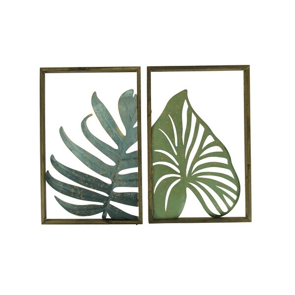 Shop Metal Palm Leaf Art Duo Wood Framed 2 Piece Wall