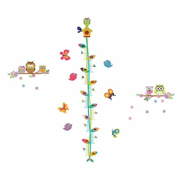 dimension image slide 3 of 5, Walplus Floral Owl Tree Butterfly Height Chart Kids Wall Sticker Decal