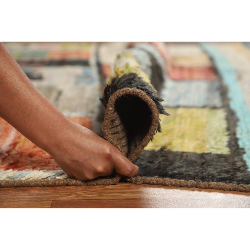 Geometric Moroccan Oriental Rug Hand-Knotted Oriental Wool Carpet - 6'6" x 9'7"